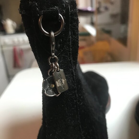 COACH Bowery Chelsea Boot with Cut Out Tea Rose in Black Suede Leather - Picture 3 of 7